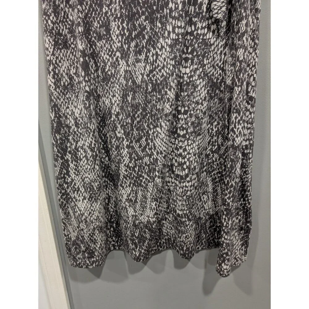 Garnet Hill Women's Gray White Stretchy Maxi Skirt High Side Slit Waist Tie Sz S
